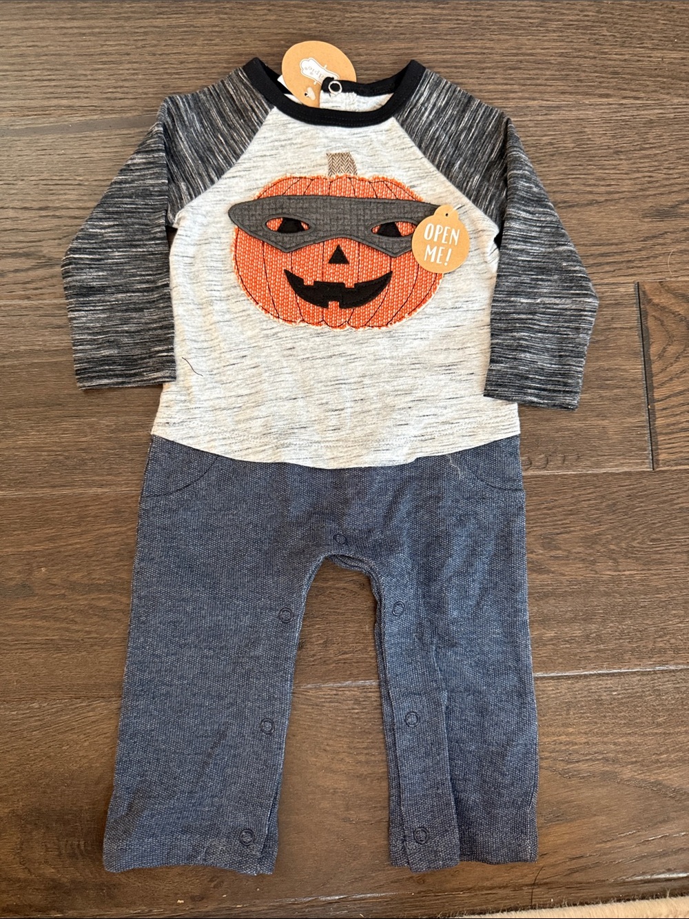 Mud Pie Halloween Pumpkin Romper - Orange & Gray